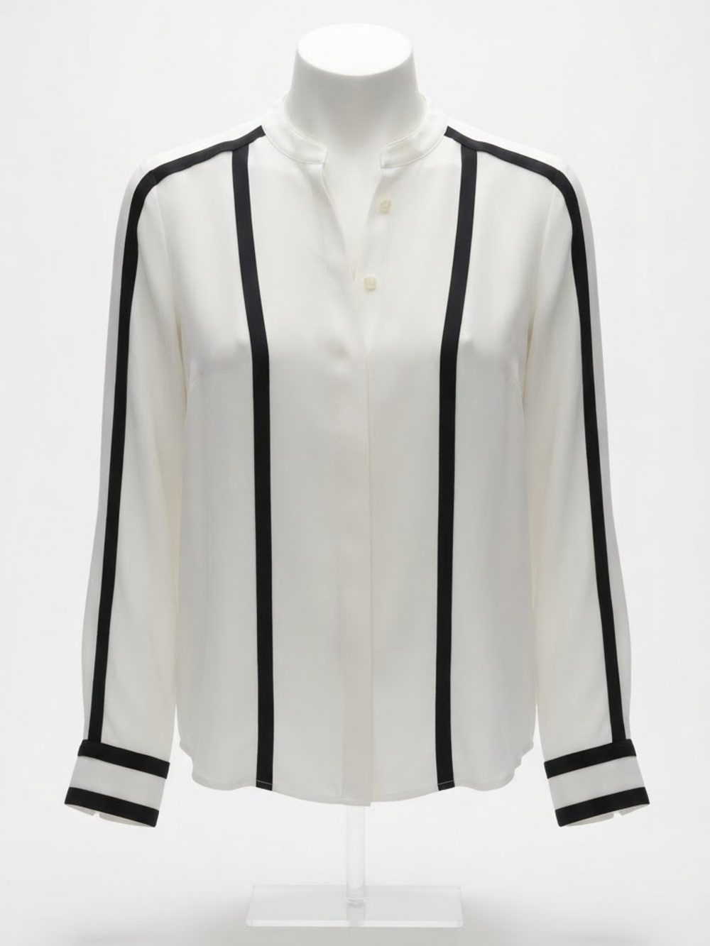 ​BCBGMAXAZRIA Kamili Colorblock Silk-Feel Blouse White/Black - Size XXS